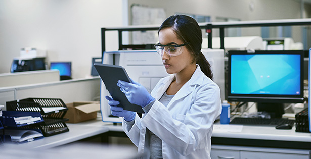 Nurse working with a tablet